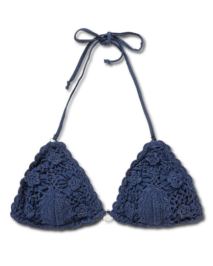 Crochet Lace Kandia Triangle Bikini Top, Navy.